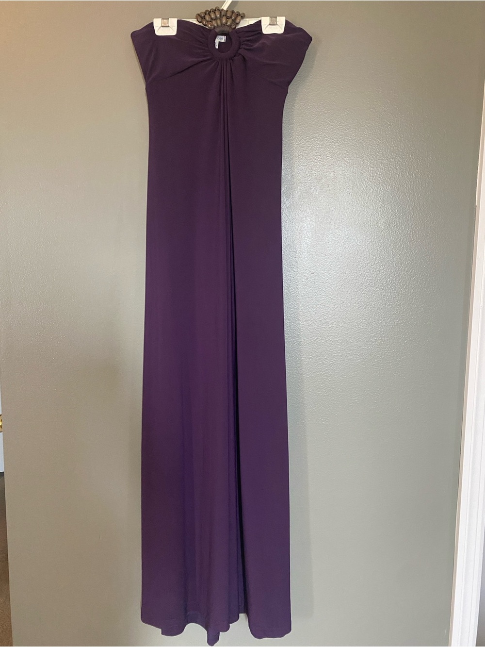Elegant Plum Maxi Dress with Gathered Neckline